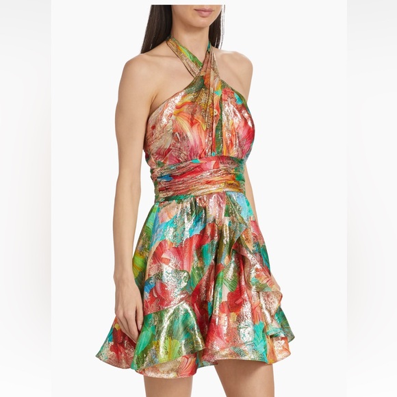 Ramy Brook Reuben Printed Metallic Halterneck Minidress - Picture 2 of 10